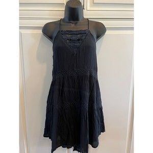 Amuse Society Short Black Mini Dress High Neck‎ Tie Back Boho Bohemian High Low